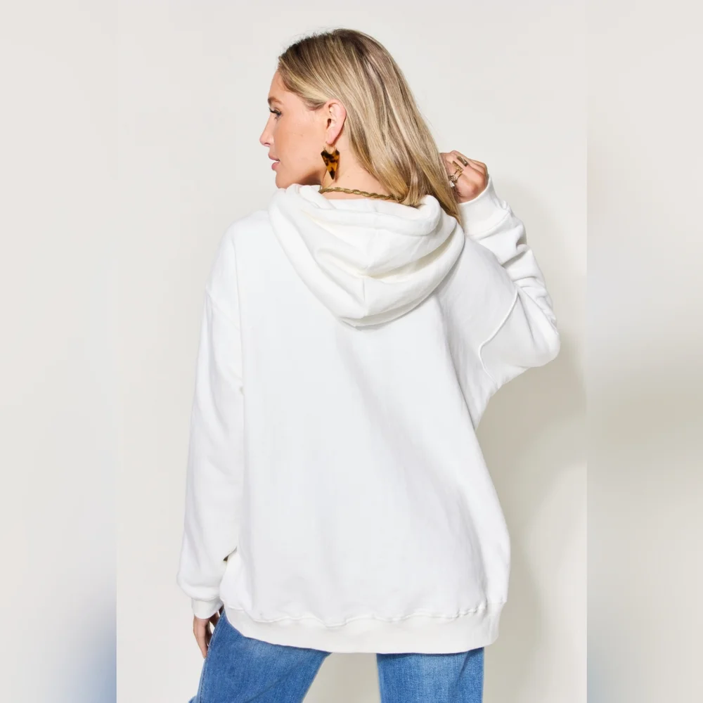 Simply Love Full Size PARIS Long Sleeve Drawstring Hoodie - Picture 3 of 5
